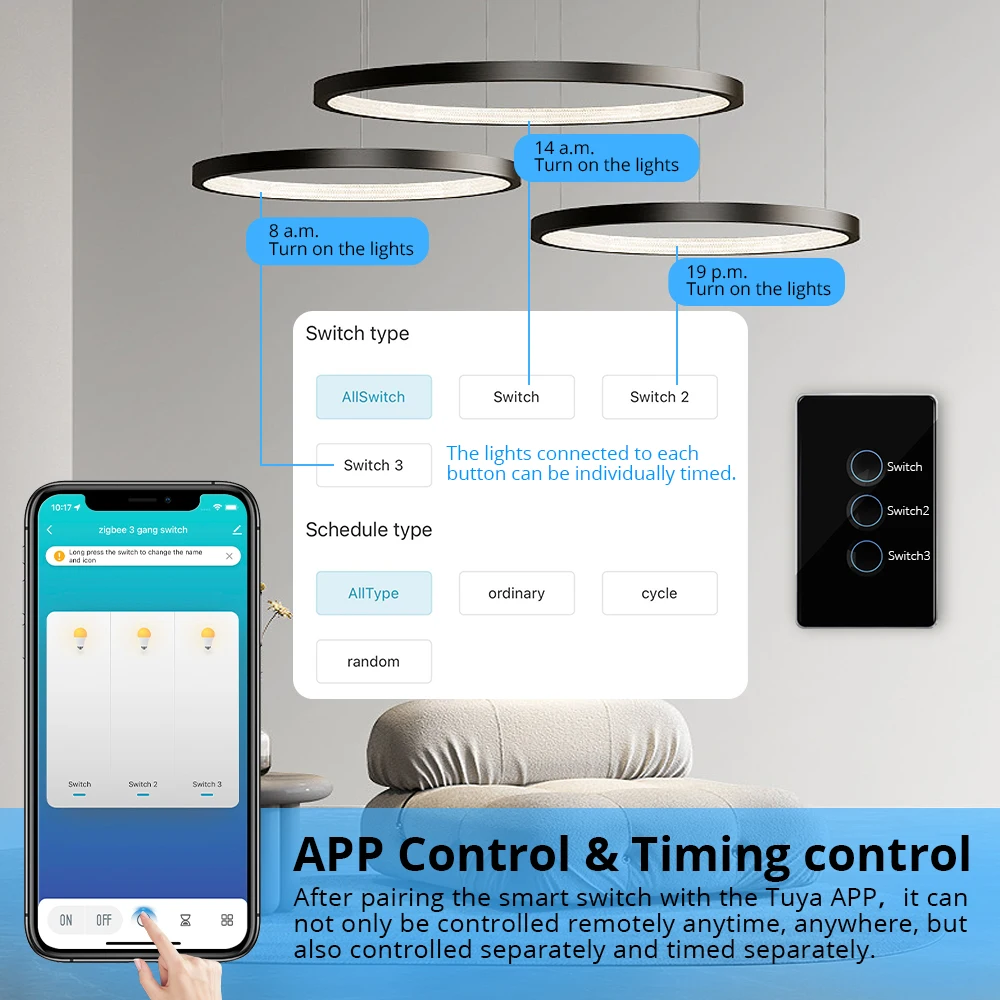 Zemismart Tuya Zigbee Smart Touch Wall Light Switch 1 2 3 4 Gang with Tempered Glass Panel with Neutral Switch Alexa Google Home