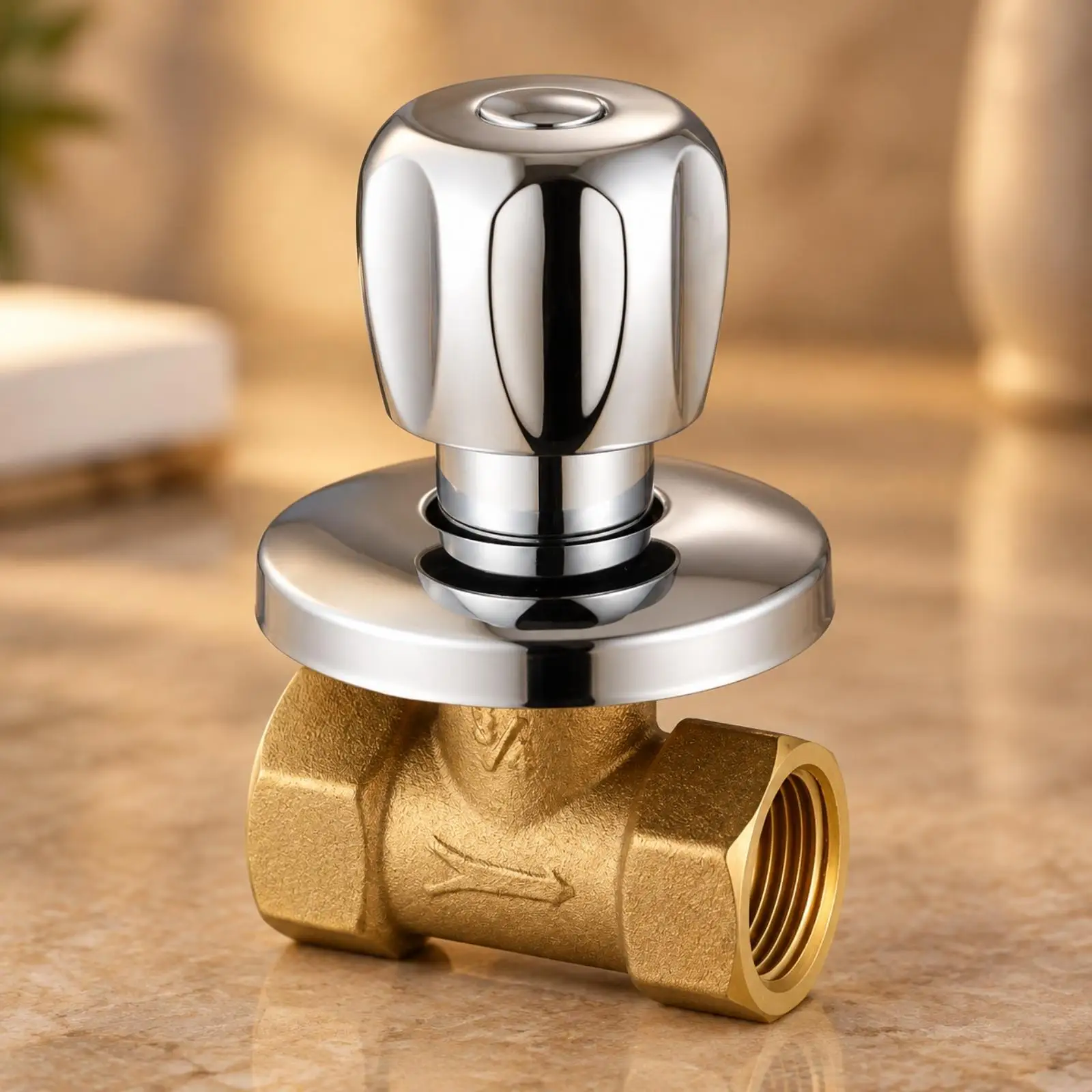 Brass Shutoff Valve with Chrome Escutcheon Compact Concealed Shutoff Valve Threaded Watertight Seal for Plumbers