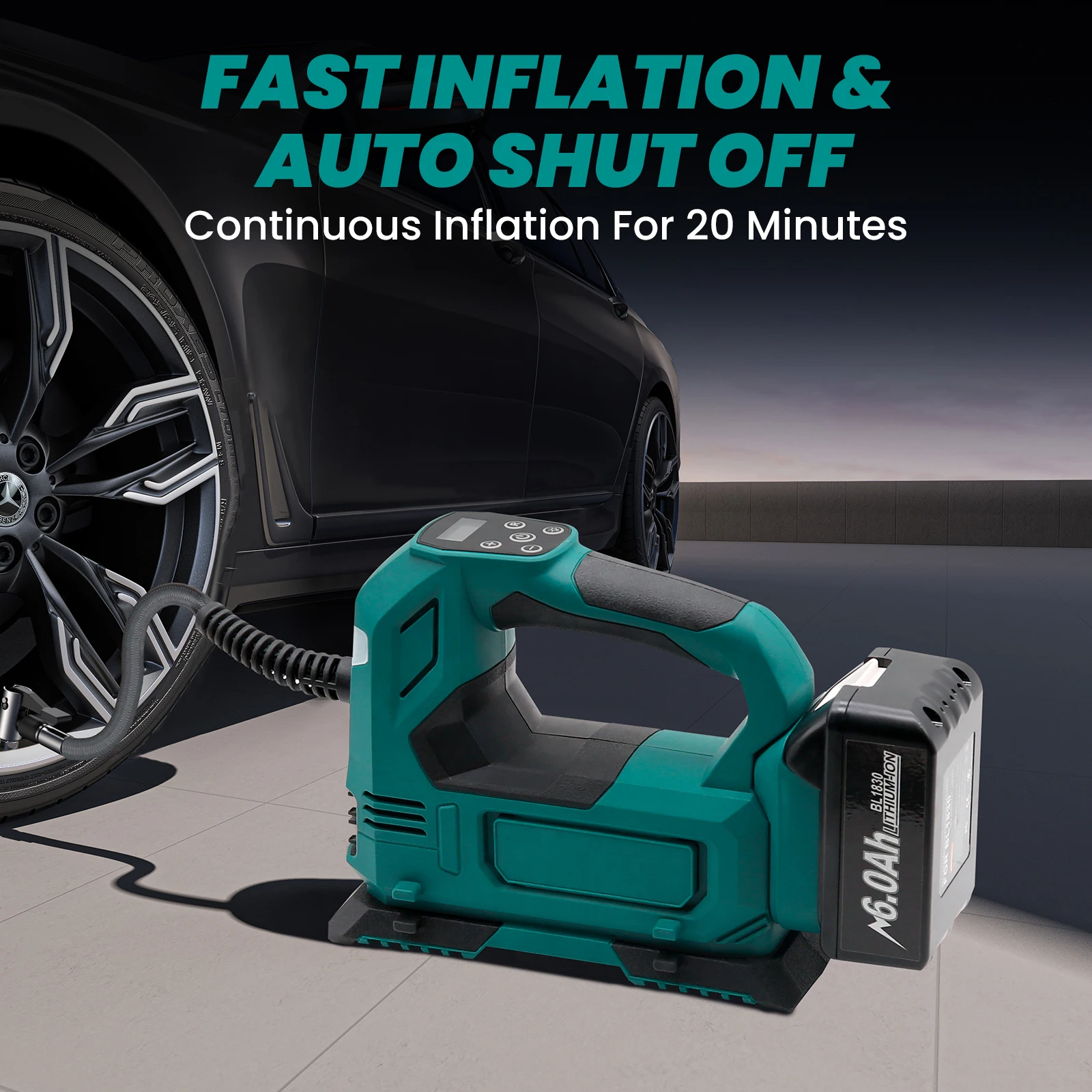 For Makita 18V Battery Portable LED Light Handheld Air Pump with Digital Pressure Gauge ﻿Cordless Tire Inflator Air Compressor