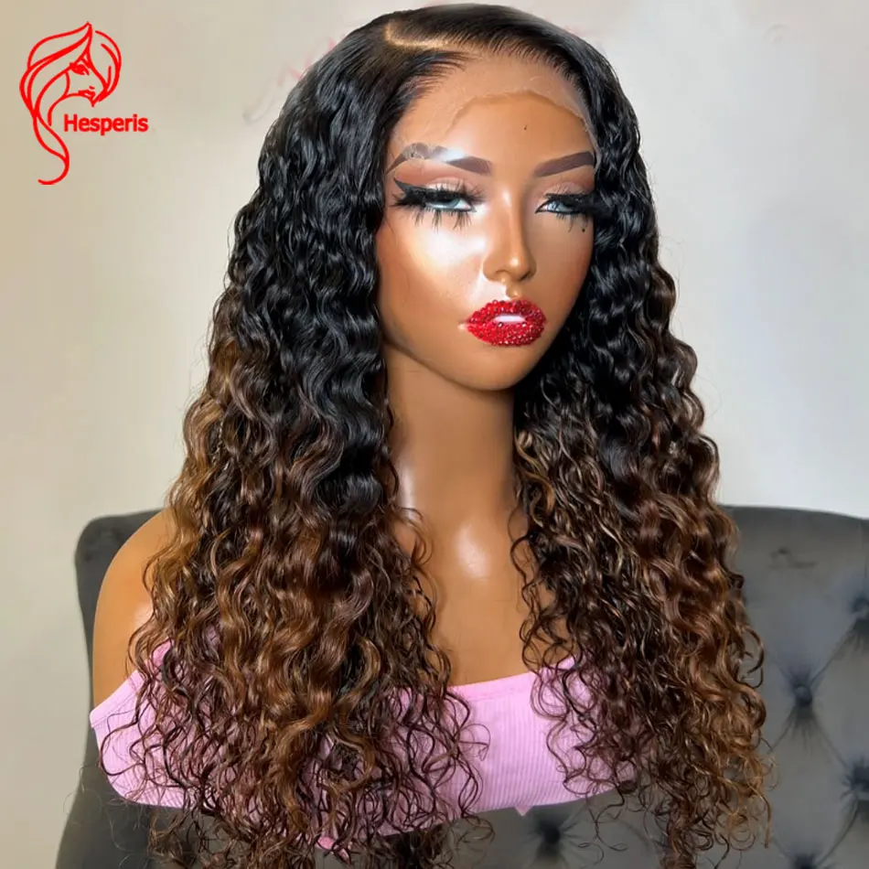 Hesperis Silk Top Ombre Brown Curly Human Hair Wigs For Women Ombre Color Glueless 13x6 Lace Frontal Brown Wig With Side Part