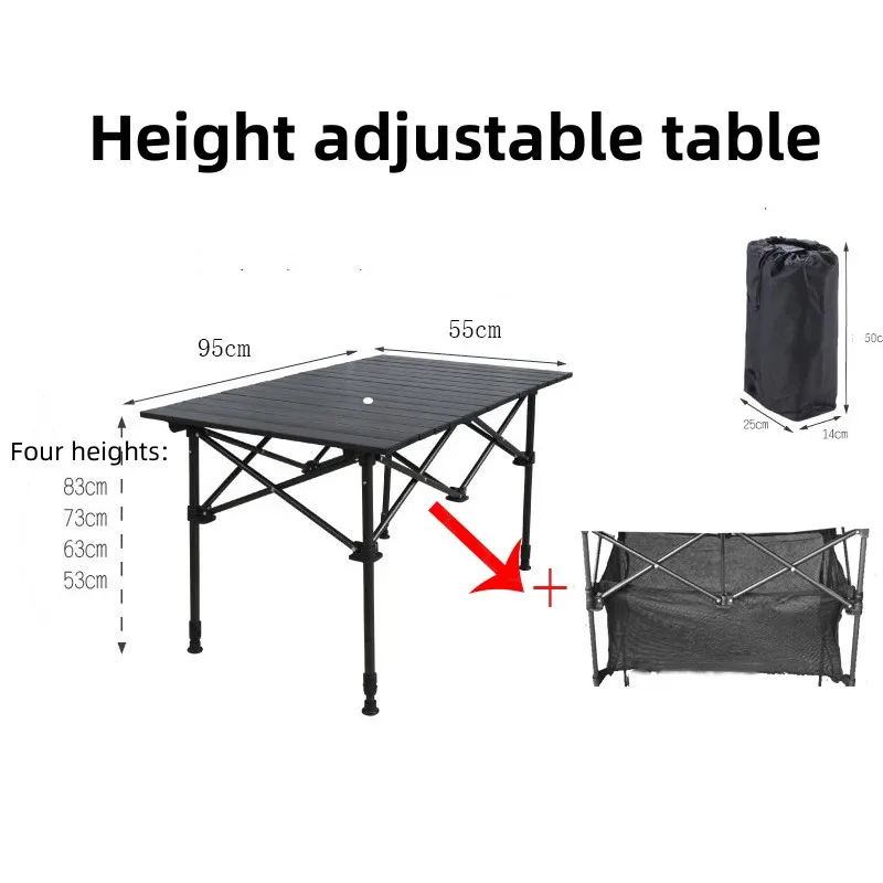 High Quality Height Adjustable Outdoor BBQ Picnic Table Folding Egg Roll Table Durable Camping Picnic Table