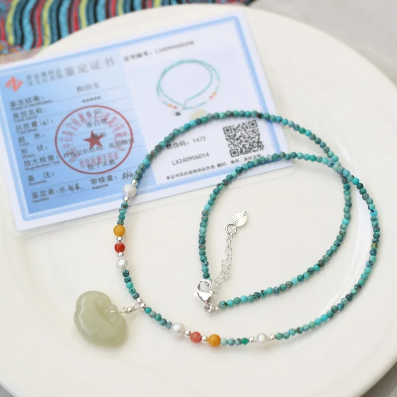 

Цепочка на ключицу из натуральной бирюзы для девочек Hetian Jade Qinghai, подвеска Xiangyun из материала