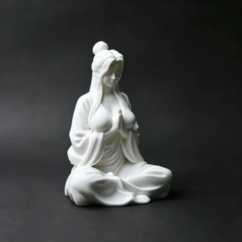 3D Printed Mini Meditation Statue Cross Legged Female Zen Figurine Desk Decor Art Sculpture For Home Interior