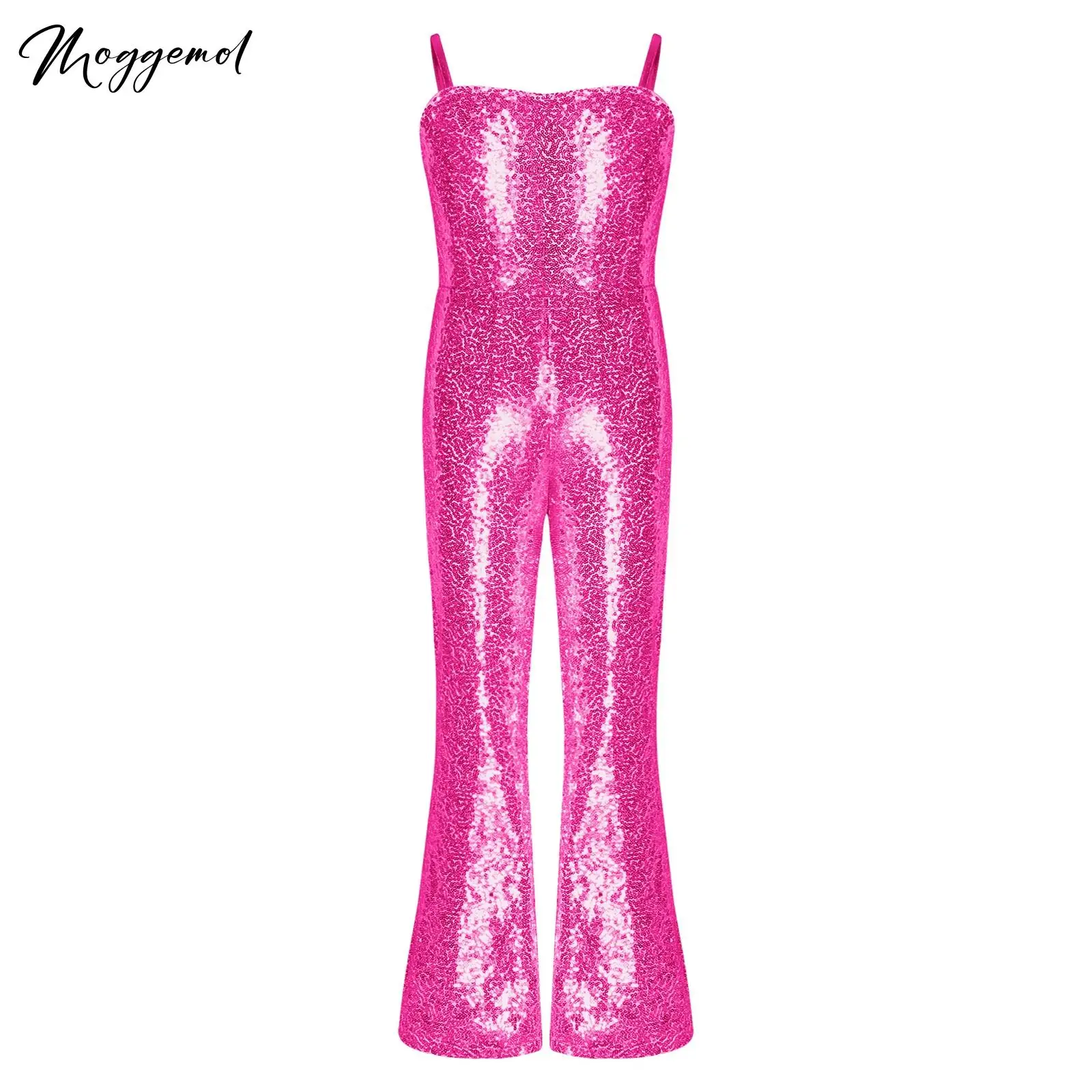 Kids Girls Movie Doll Sequins Jumpsuit Bodysuit 70s 80s Retro Hippie Disco Dance Costume for Party Carnival Cosplay Dress Up