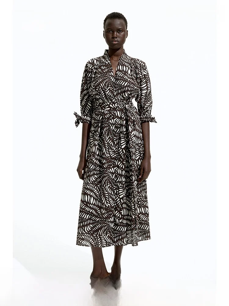 

Faionable irt Sle Dr Women's Spring Seasonal Waist Belted A-Line Skirt Long Sve Mid-Length V-Ne Cotton Dr