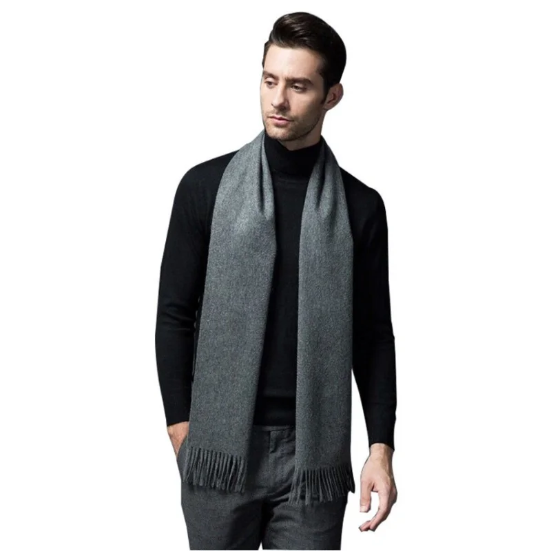 

Классический однотонный мужской кашемировый зимний шарф из 100% чистой шерсти, мягкие теплые шарфы, легкая свадебная шаль