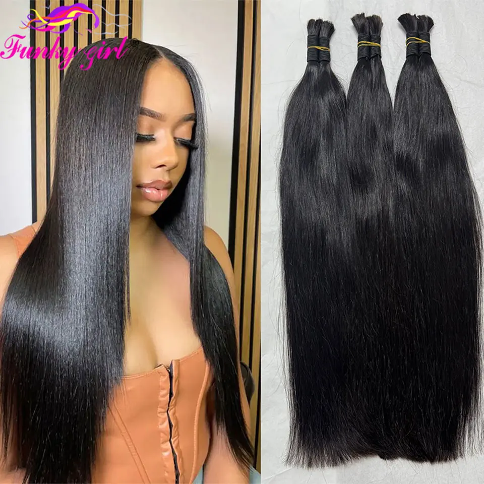 12A Straight Human Hair Bulk 50-400g Bundles 100% Virgin Brazilian Natural Black Color Weft Extension for Weaving Sewing