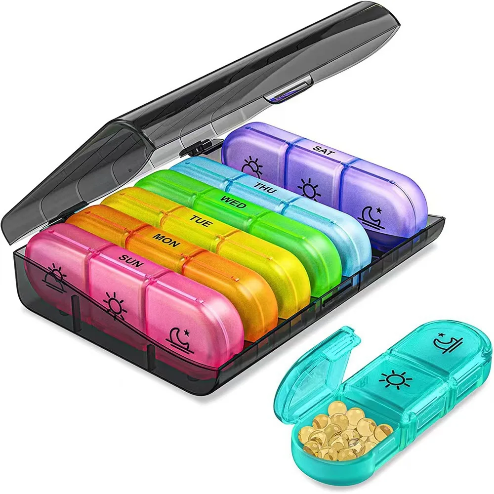 Weekly 21 Grids Pill Box Medicine Organizer Black Plastic Storage Box Container Portable Pill Case
