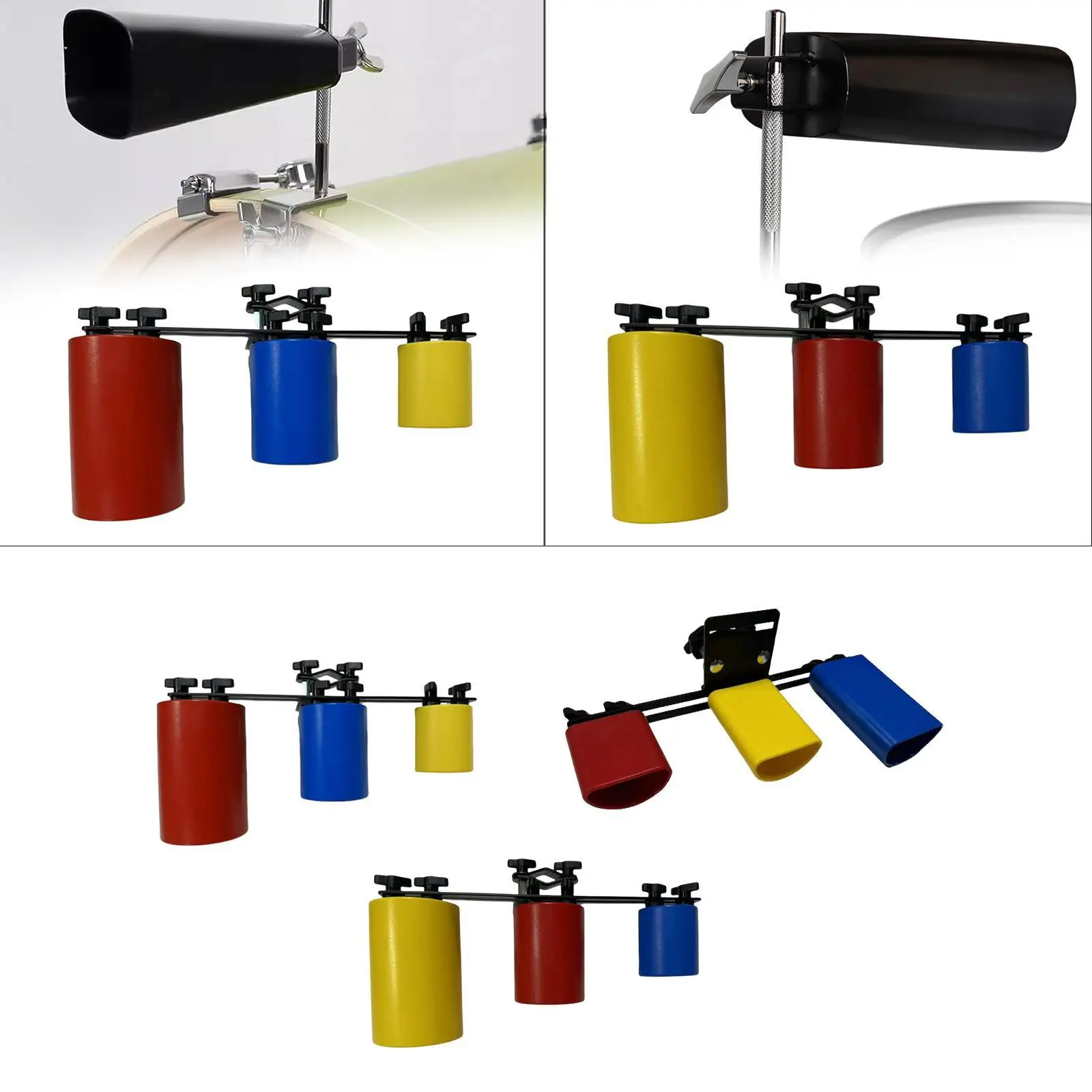 3 Colors Cowbell Sturdy Drum Mountable Cowbells for Bands Family Gatherings