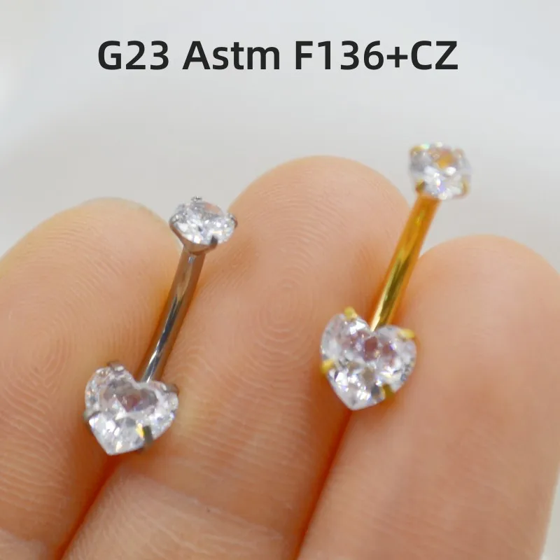 

10PCS Body Jewelry-G23 Titanium Heart CZ Smart Navel Belly Button Body Piercing 14Gx10x4/6mm Navel Curve Barbells Belly Rings