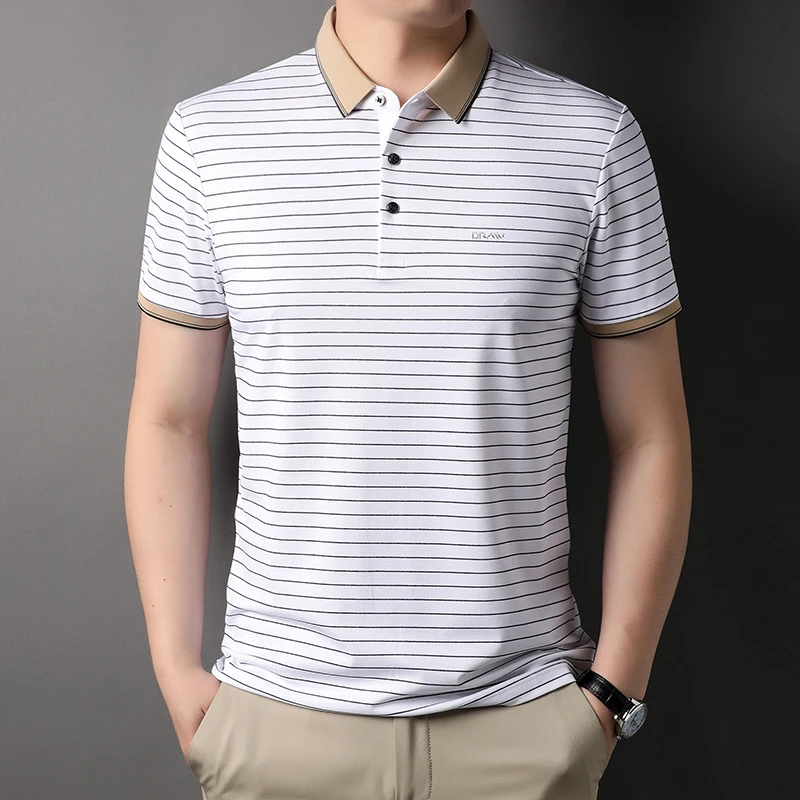 New Summer Men's Polo Shirts High Quality Short Sleeve Letter Printed Business Casual Man Tees Fashion Striped Male T-shirts