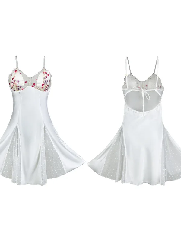 فستان نسائي غير منتظم من الحرير الجليدي ، حمالة عارية الظهر ، دانتيل مرقع ، شاش مطرز ، نقطة موجة ، ملابس مثيرة ، C331