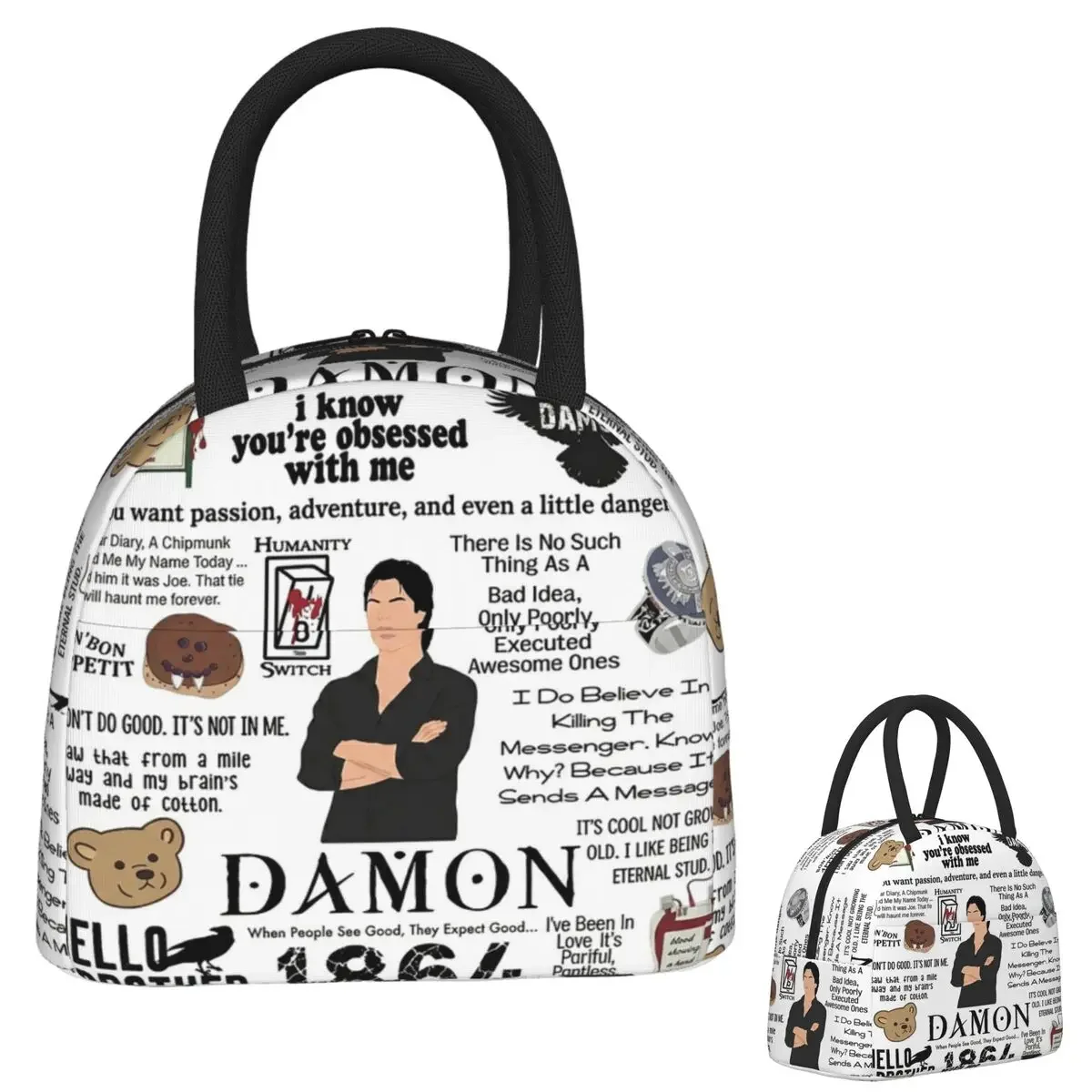 The Vampire Diaries Damon Salvatore TV Series Insulated Lunch Bag for Women Children Leakproof Food Boxes Thermal Lunch Box Tote