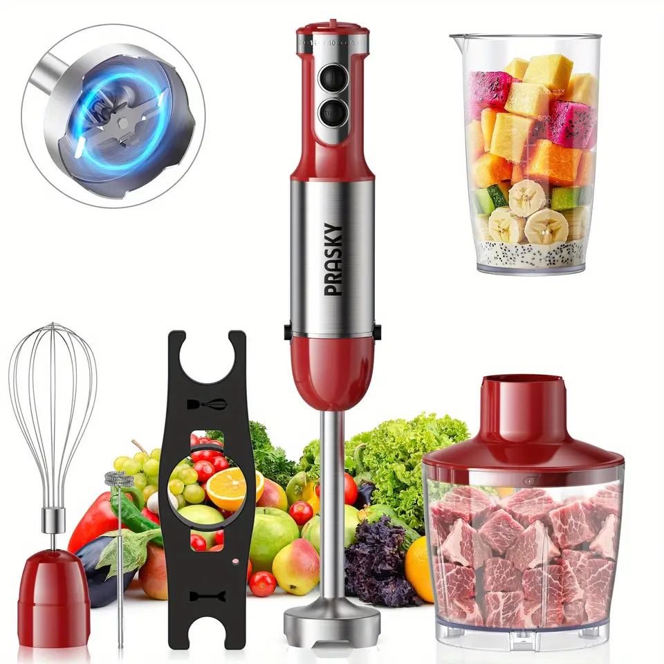 5-in-1 Handheld Immersion Blender with Chopper, Whisk and 20 Speed Settings