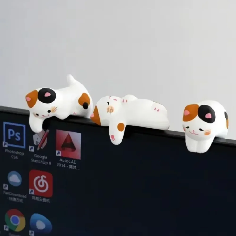 3pcs Kawaii Resin Cat Rabbit Ornament Groove Cartoon Lucky Cat Figurines Pasted Model Desktop Doll Computer Home Accessories
