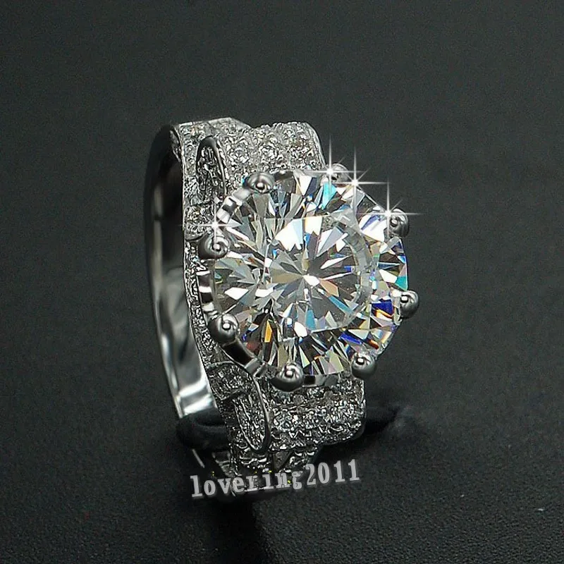 Eiffel Tower Women Men Jewelry ring 9mm Lab Diamond 925 Sterling silver Engagement Wedding Band Rings for women Gift