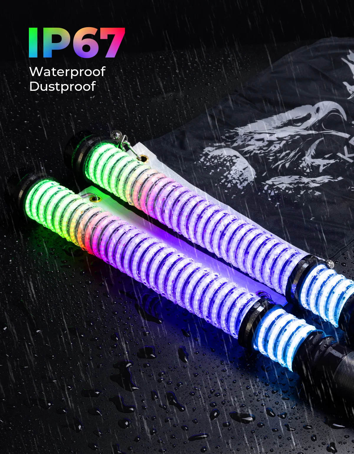 KEMIMOTO UTV ATV 팻 휩 라이트 방수 방향 지시등 블루투스 리모컨 보트 자동차 트럭 골프 카트용 캔암용