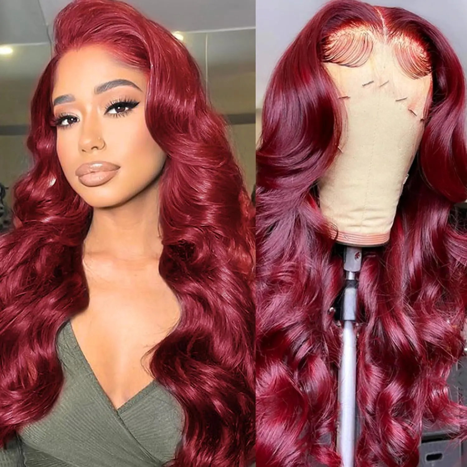 99J Burgundy Lace Front Wig Human Hair 13X4 Body Wave 180% Density Red Colored Lace Frontal Human Hair Wigs for Women