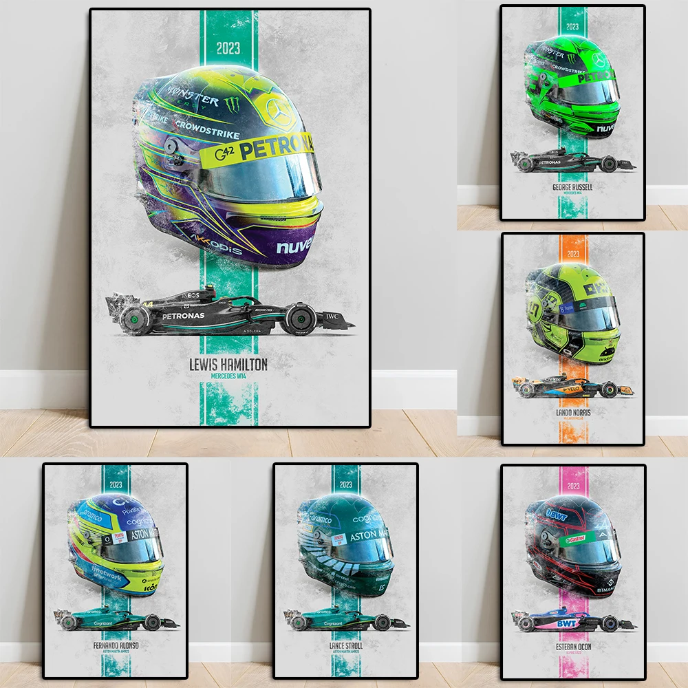 

Formula Grand Prix Champion Hamilton Watercolor Poster Racing Helmet Graffiti Canvas Painting Norris Wall Art Room Home Decor