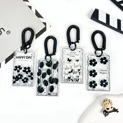 Black Flower Butterfly Transparent 3 Inch Kpop Photocard Holder Photo Card Holder Protective Cover Bag Pendant School Stationery