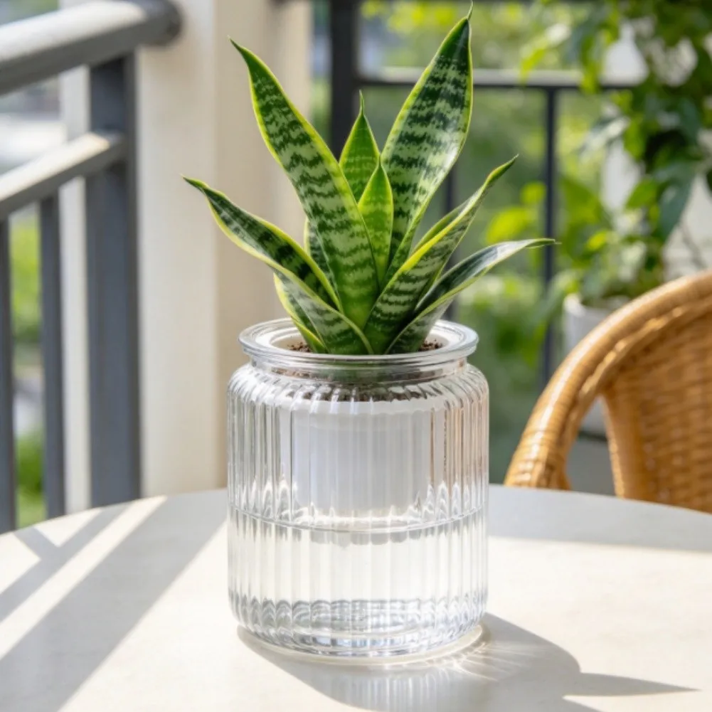 2Pcs PET Self Watering Pot with Clear Side Panel and Bottom Drainage Holes to Prevent Waterlogging and Support Air Flow to Roots