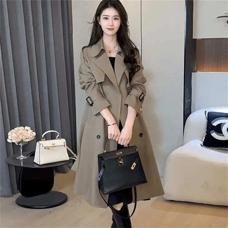 

High end Trench Coat Loose and Versatile Mid to Long Style Fashionable Temperament Slimming Double Breasted Short Autumn Jacket