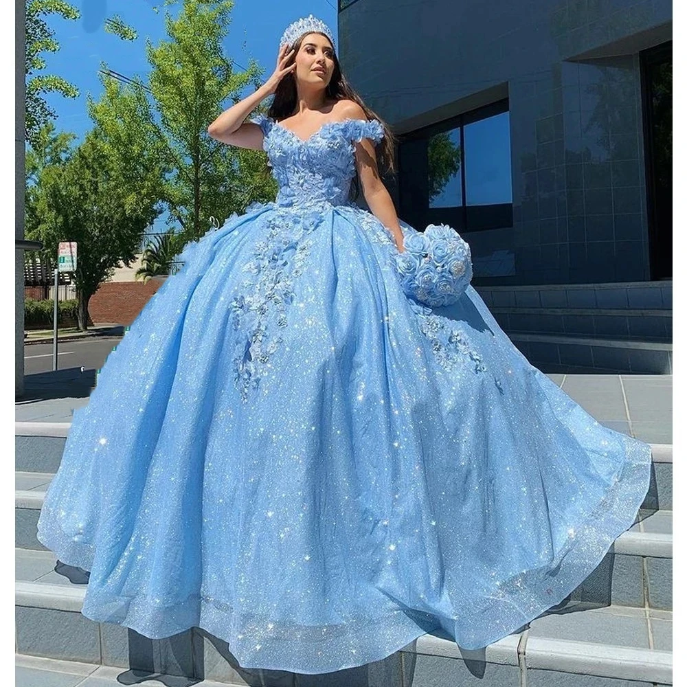 Bealegantom-Vestido De baile De quinceañera con hombros descubiertos, Vestido De baile 3D, flores hechas a mano, dulce 16, 15 años, 2023