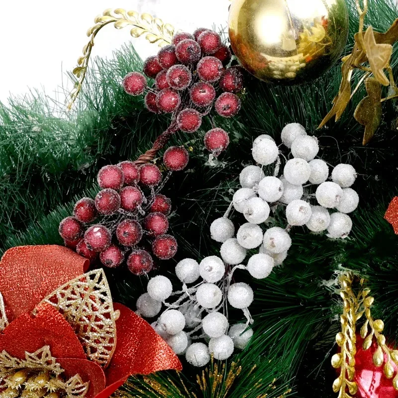 100/20Pcs Artificial Frosted Holly Berries Mini Simulation Cherry Stamen Double Head Fake Berries Xmas Wedding Party Decorations