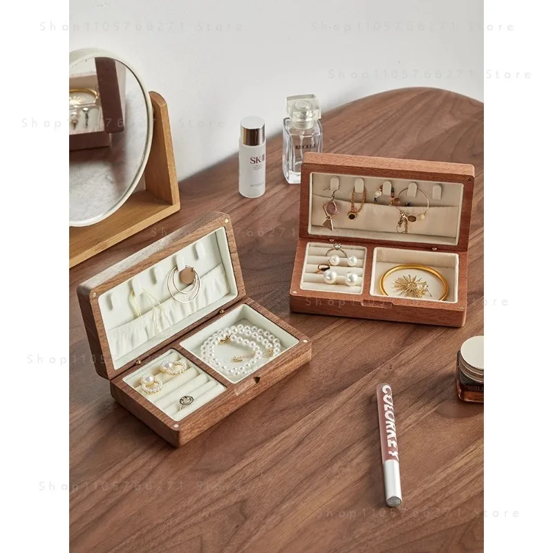Black Walnut Wood Jewelry Box Organizer for Ring Earring Storagel