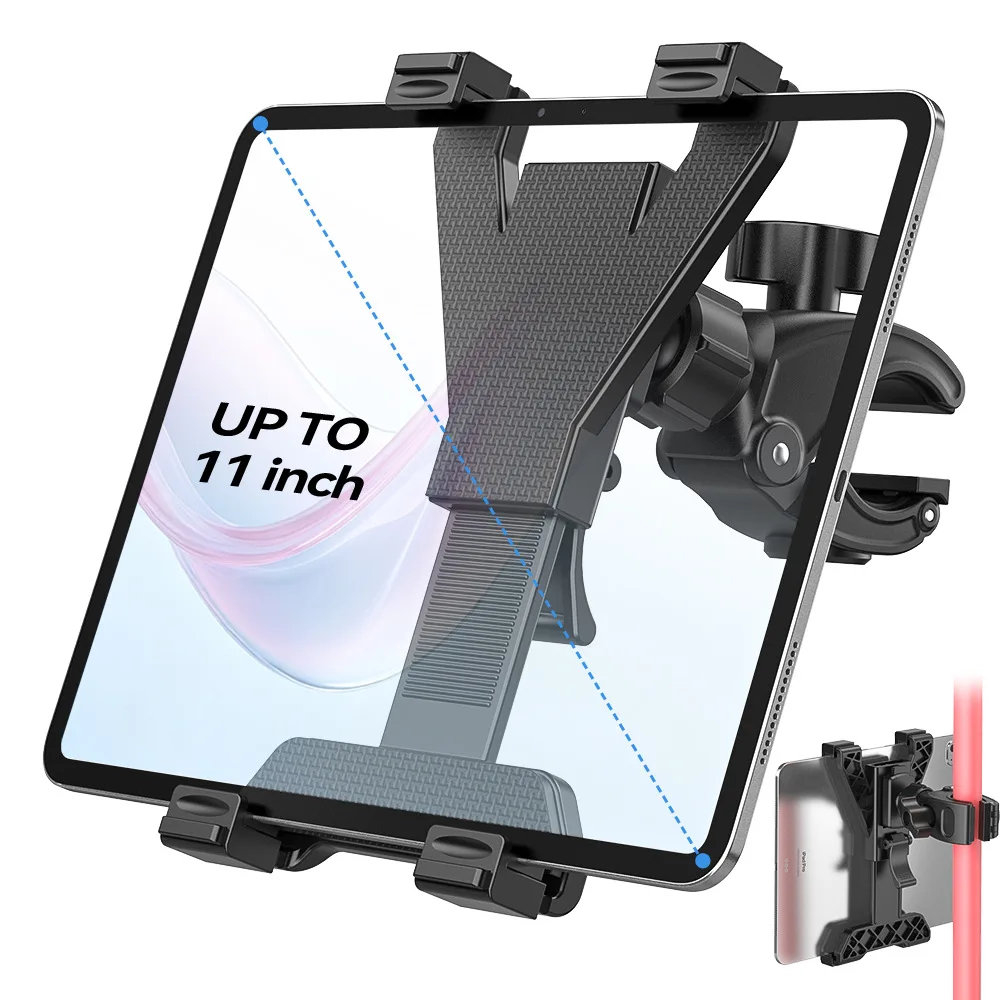 Tablet Holder for Microphone Stand with Handlebar Clamp Adjustable Mount for Live Streaming Bike Stroller Work for 7-11” Device