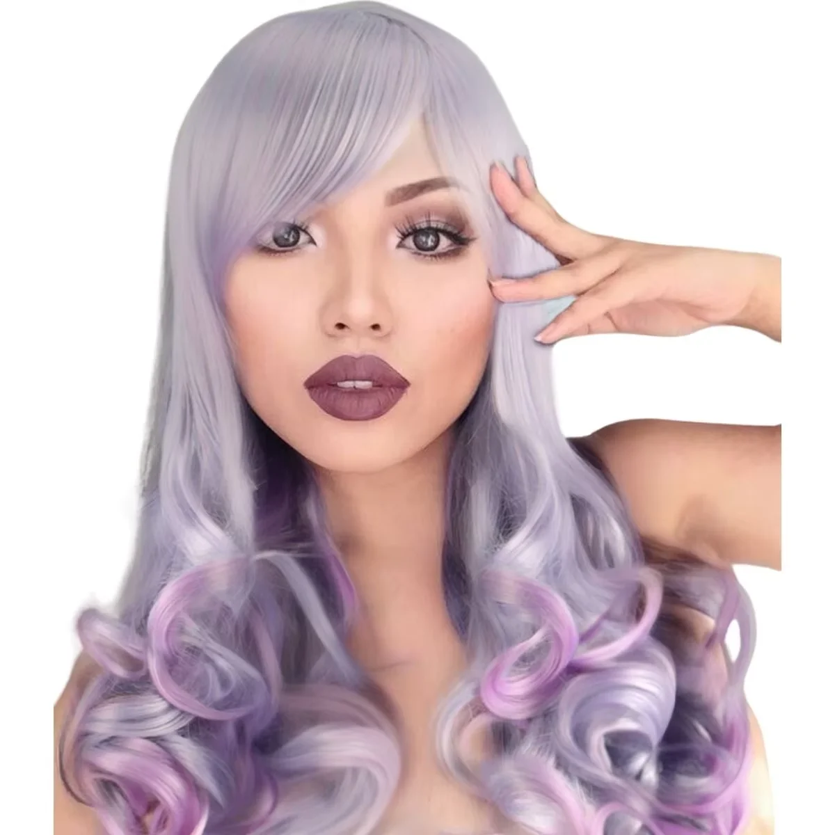 شعر مستعار طويل مجعد أرجواني، شعر مستعار صناعي من الألياف عالي الجودة، هدية للعطلات، حفلة أنيمي