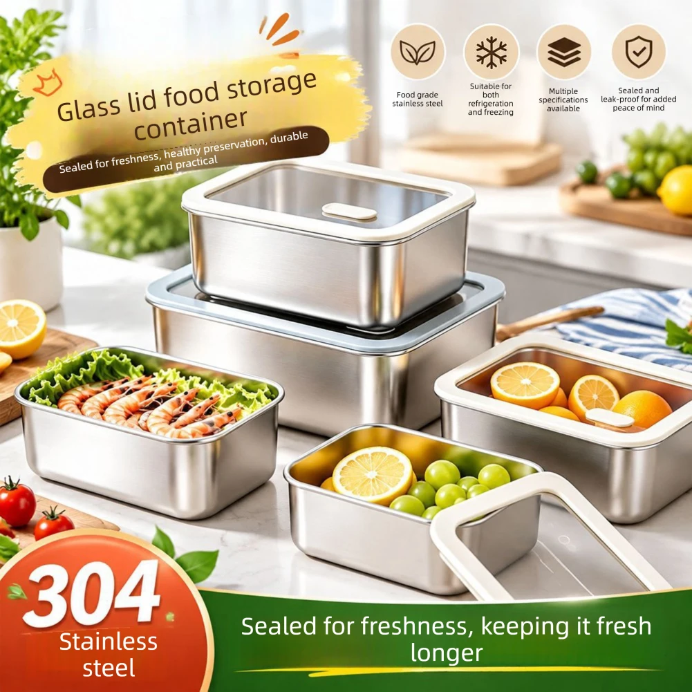 Metal Food Container With Airtight Lid Stackable Design Saves Kitchen Cabinet Space. Health School Bento Packing