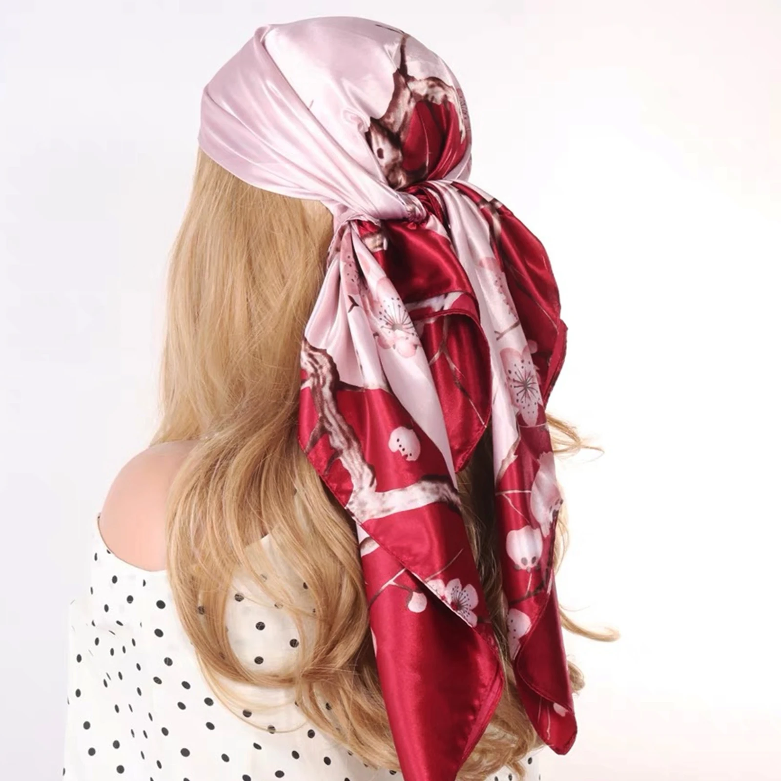 90cm Neckerchief Silk Satin Women Hijab Scaves Fashion Floral Print Headband Neck Scarfs Female Square Shawls Scarfs For Ladies