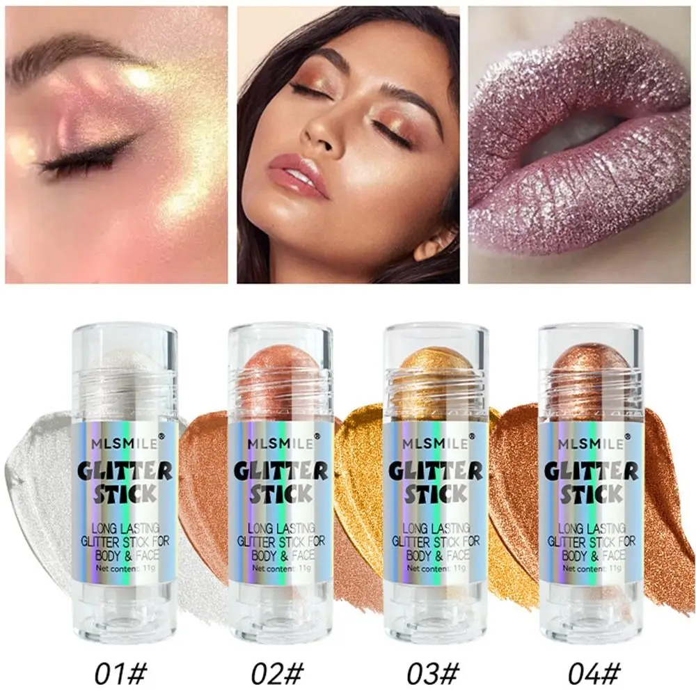 Long-lasting Pearlescent Highlighter Stick Glitter Brighten Skin Tone Cheek Crayon Blusher Face Bronzer High-gloss