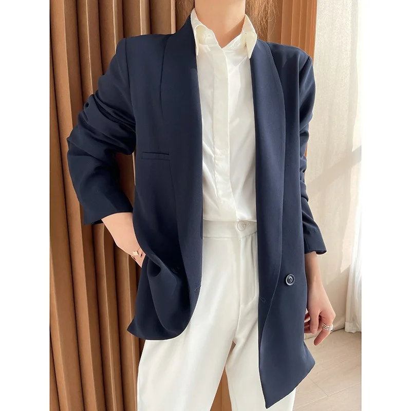 

Lapel Thin Brazers Spring Summer Coats Women Acetate Suit Jacket Comfortable Casual Solid Classic Silky Skin-friendly Clothing