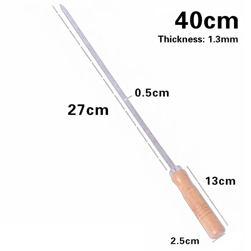 10pc 40cm Flat Kebab Skewer Stainless Steel BBQ Roasting Needle Barbecue Meat Grill Fork Outdoor Cooking Tool Baking Accessories