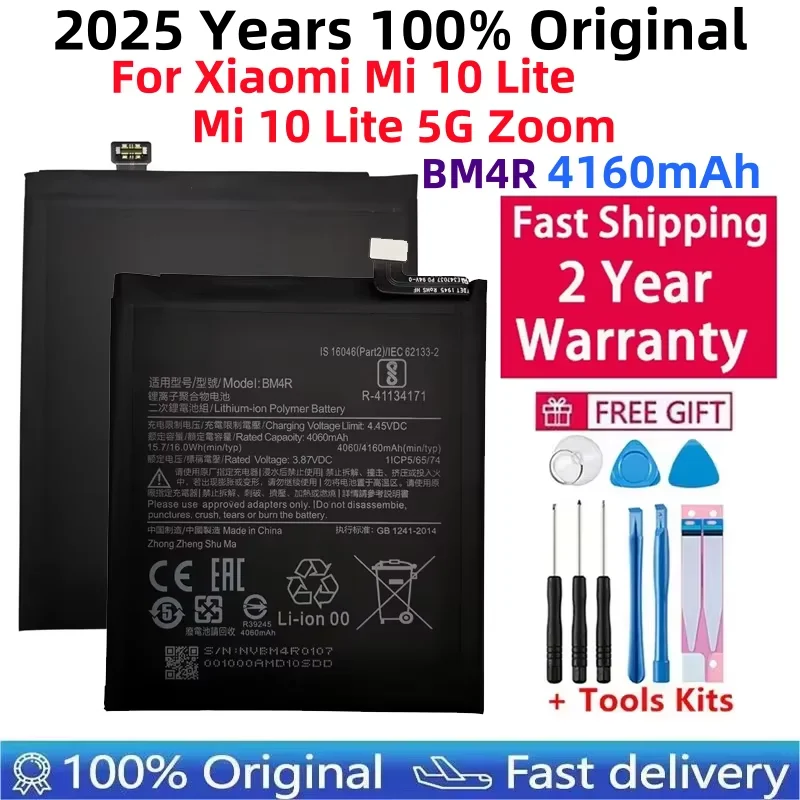 

Phone Battery For Xiaomi Mi 10 Lite, 5G Zoom Replacement Batteries, Fast Shipping, 100% Original BM4R, 4160mAh, 2025 Years