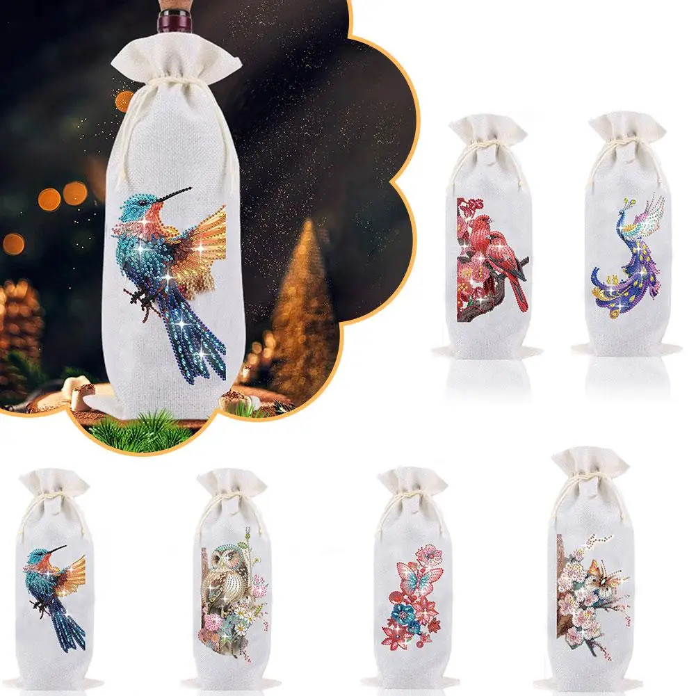 Special Shape Rhinestonewine Bottle Covers 5d Diamond Flower Red Gift Wine Holder Embroidery Bottle Mosaic Diamond Bag Bird K1j3