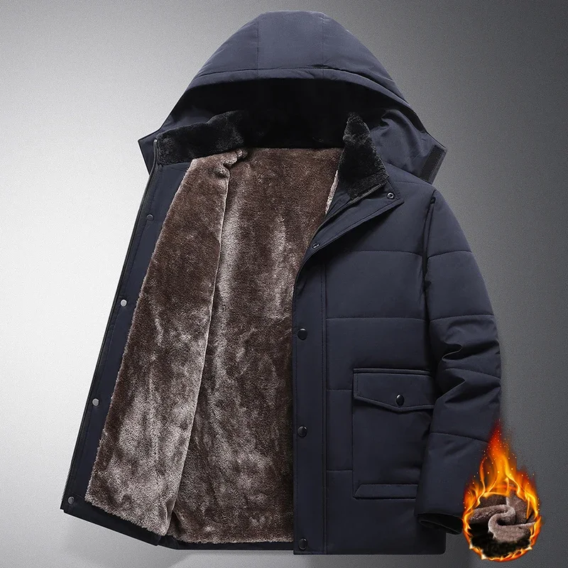 Plus Size 6XL 7XL 8XL Winter Jacket Men Outdoor Parkas Men Middle aged Fleece Coat Hooded Windbreaker Thick Warm Father Clothing