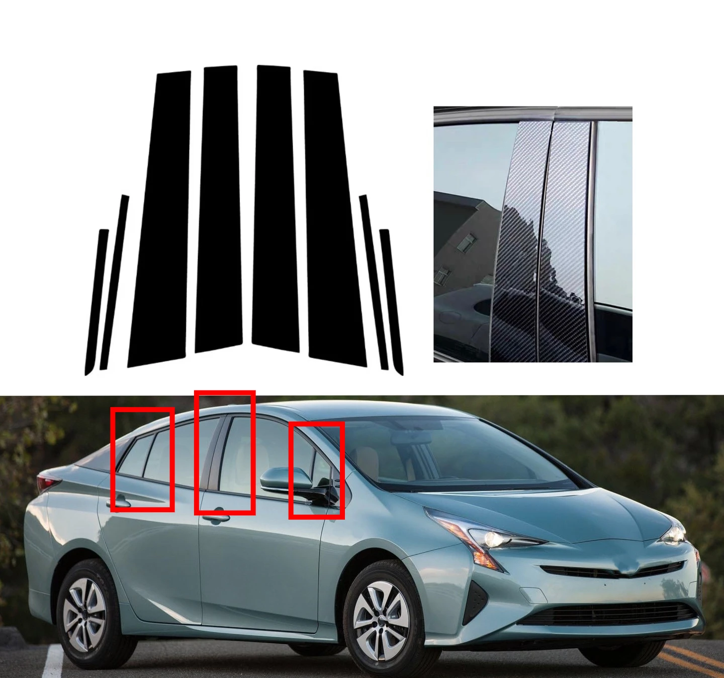 8 pçs apto para toyota prius 2016 2017 2018 2019 2020-2022 preto brilhante pilar post prata porta decoração janela coluna bc capa guarnição