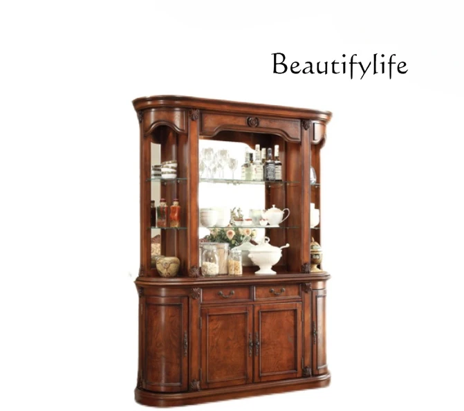 Glass wine cabinet American solid wood wall household living room dining side locker European high-end sense