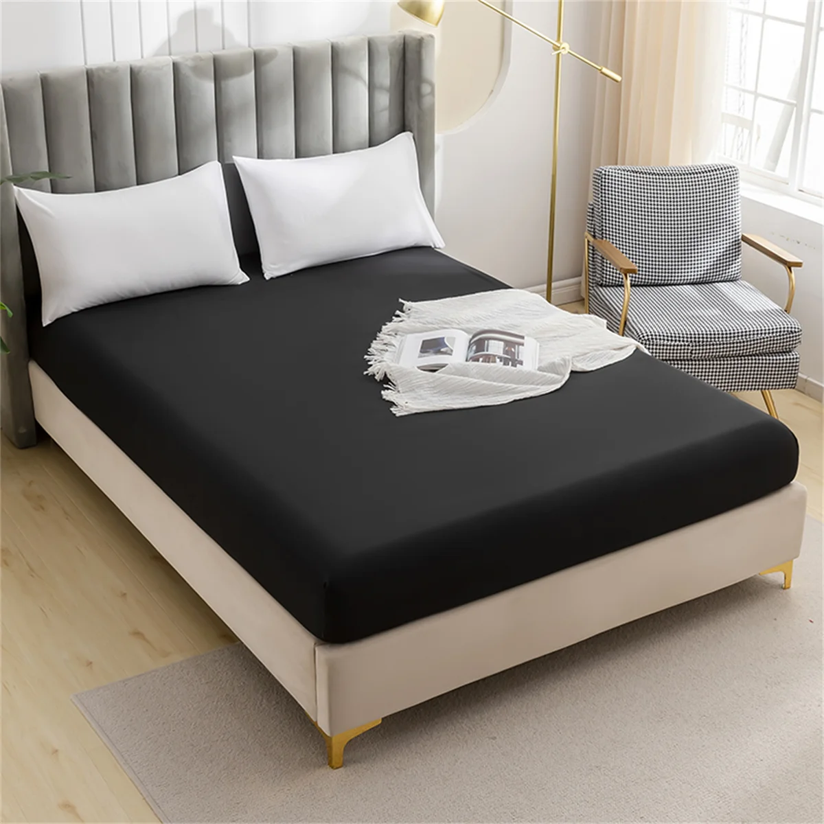 Kuup Safe Waterproof Mattress Protector Soft Comfortable Breathable Solid Color Fitted Bedding Cover No Pillowcases Included