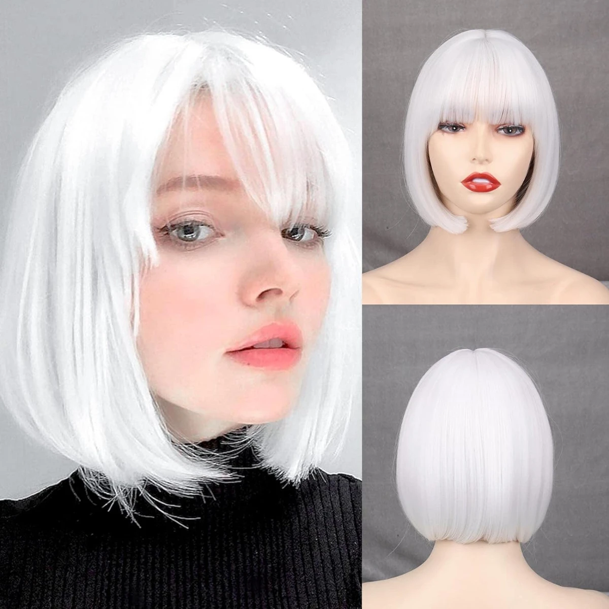 hort Bob Wig with Bangs - Natural Synthetic Fiber Hair for Daily Wear, Parties, and Cosplay