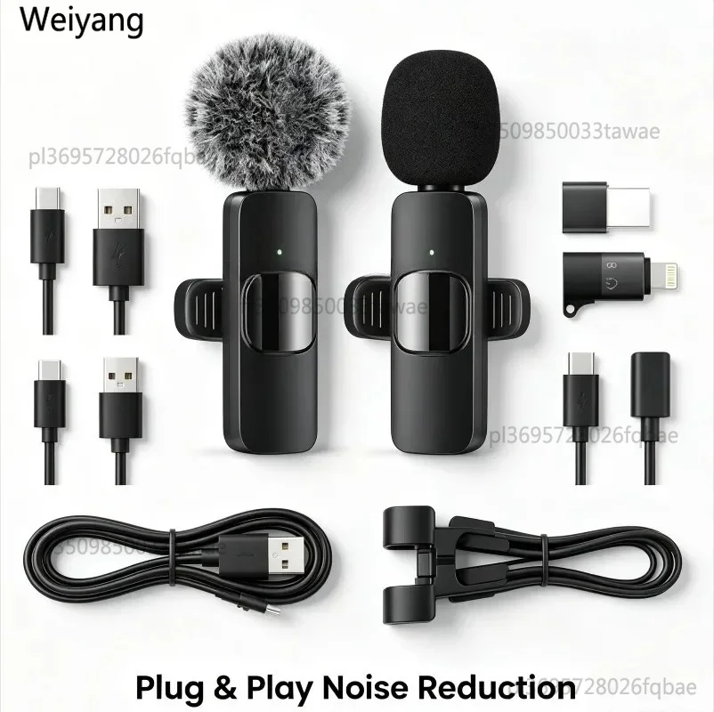 Micrófono de solapa inalámbrico 2 en 1, plug and play, con reducción de ruido, para teléfono móvil, grabación de video, transmisión en vivo, entrevistas 3