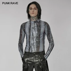 PUNK RAVE Men's Post-apocalyptic Style Tight Elastic Gauze T-shirt Punk Daily Simple Sense of Sci-tech Slim Tops 2 Colors Tees