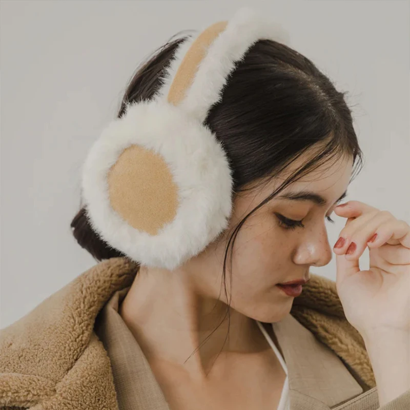 Maillard Brown Suede Plush Earmuffs Women Winter Warm Foldable Soft Thicken Earmuffs Earlap Ear Cover Outdoor Cold Protection