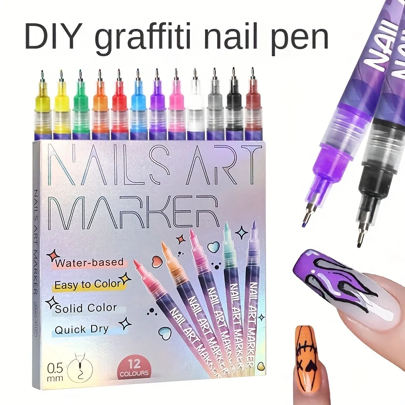 

12 Color Nail Doodle Pen DIY Painting Quick Drying Precision 3D Graffiti Nail Art Pen, Nail Art Pen Set for Girls and Salon