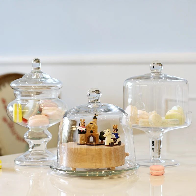 European-Style Transparent Glass Sealed Beans Storage Jar Candy Box Cake Plate with Lid Dessert Bar Decoration