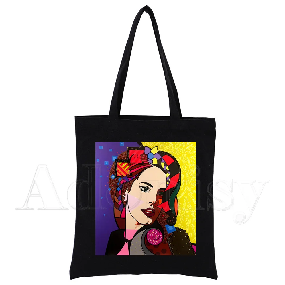 Lana Del Rey-Bolsa de lona reutilizável para senhoras, sacola feminina, bolsa de ombro casual, preta, venda quente, moda, nova