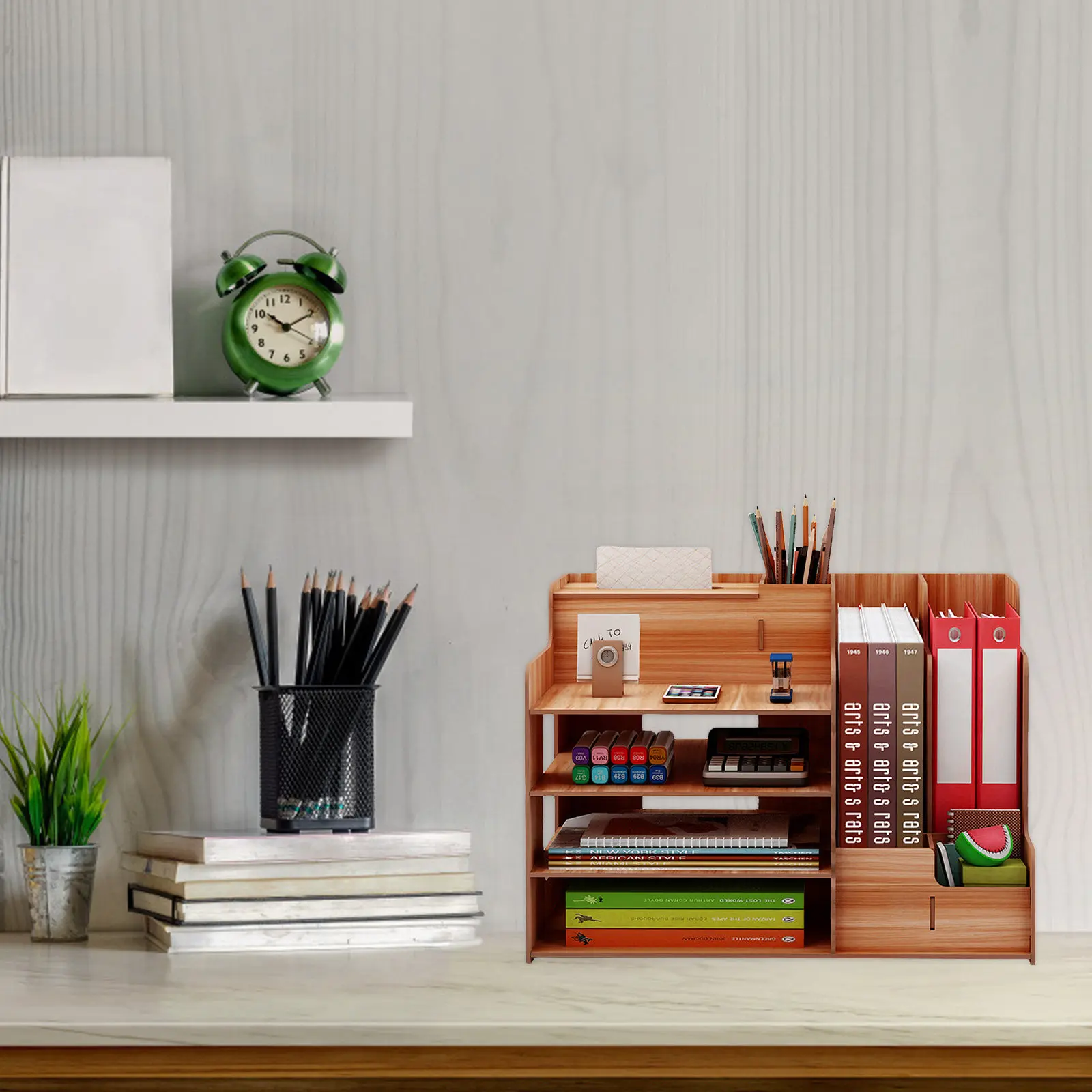 

1Pcs Cherry Wood Desktop Storage Rack Compact Lightweight Wooden Tabletop Organizer for Bedroom Dorm Living Room Guest Room
